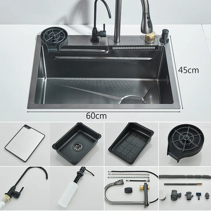 Keukenspoelbak - met Kraan - Spoelbak - Keuken Gootsteen - RVS - 60X45cm - Wasbak Keuken - Zeepdispenser - Bekerreiniger - Zilver