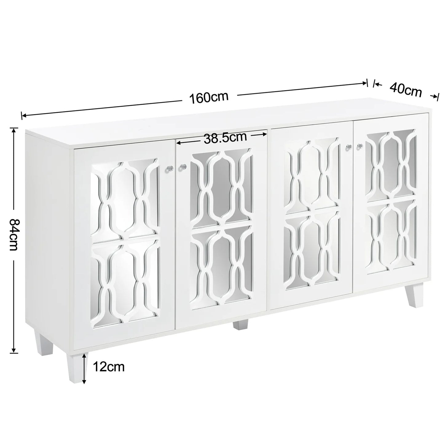 Modern Minimalist Sideboard With 4 Door, Storage Cabinets, Lockers For Dining Room Living Room Kitchen, 160x40x84cm White