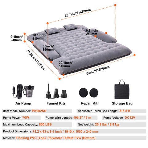 VEVOR Comfortabel Opblaasbaar Matras voor Auto - Inclusief Elektrische Luchtpomp - Ideaal voor Camping - Transporttas Inbegrepen - QUORE