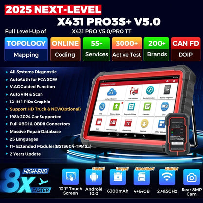 X431 PRO3S+ V5.0 Autodiagnoseapparaat – Diagnose Scanner – OBD2 Scanner – ECU Programmer – Auto Foutcode Uitlezer – 10,1 Inch Touchscreen – Bi-directionele Controle