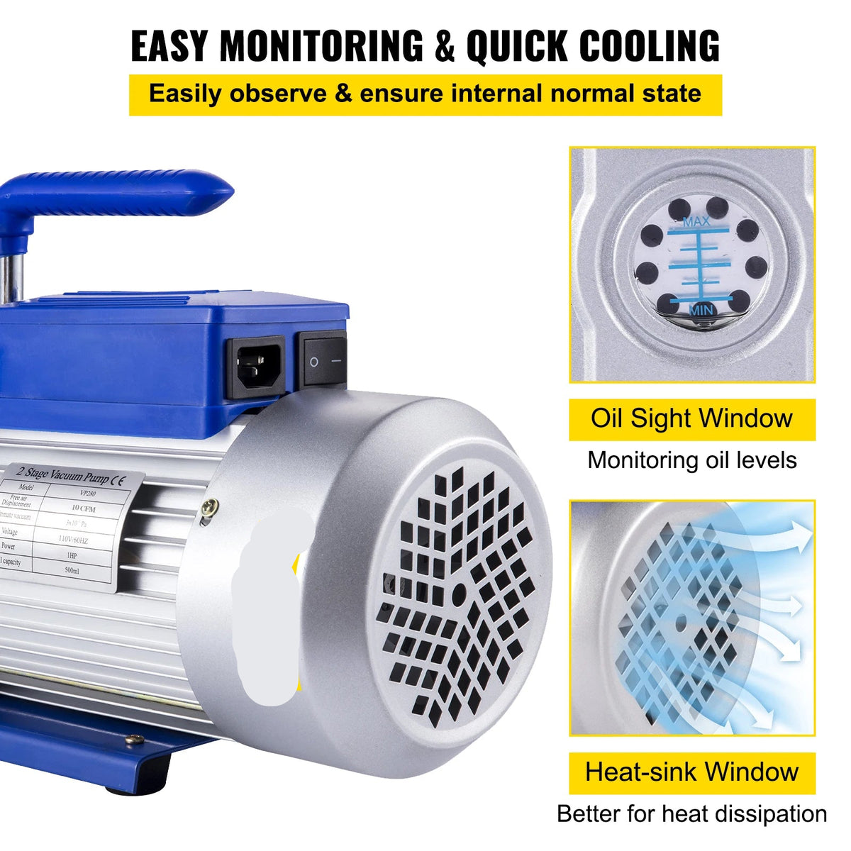 Vacuümpomp - Koelmiddel Vacuümpomp - Koeltechnisch Gereedschap - 10CFM - Tweetraps - HVAC voor Huishoudelijke Air Conditioning Reiniging - Auto Reparatie Vacuümpomp - Blauw