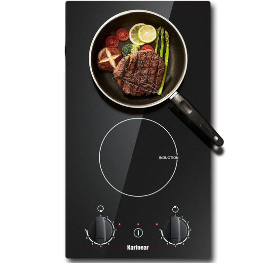 Induction hob - Induction Hob - Induction Cook Top - Induction Cooker - Electric Burner - Built-in Induction Hob - with 2 Burners - 30 cm - Induction Hob with Plug and Knob Control - Black