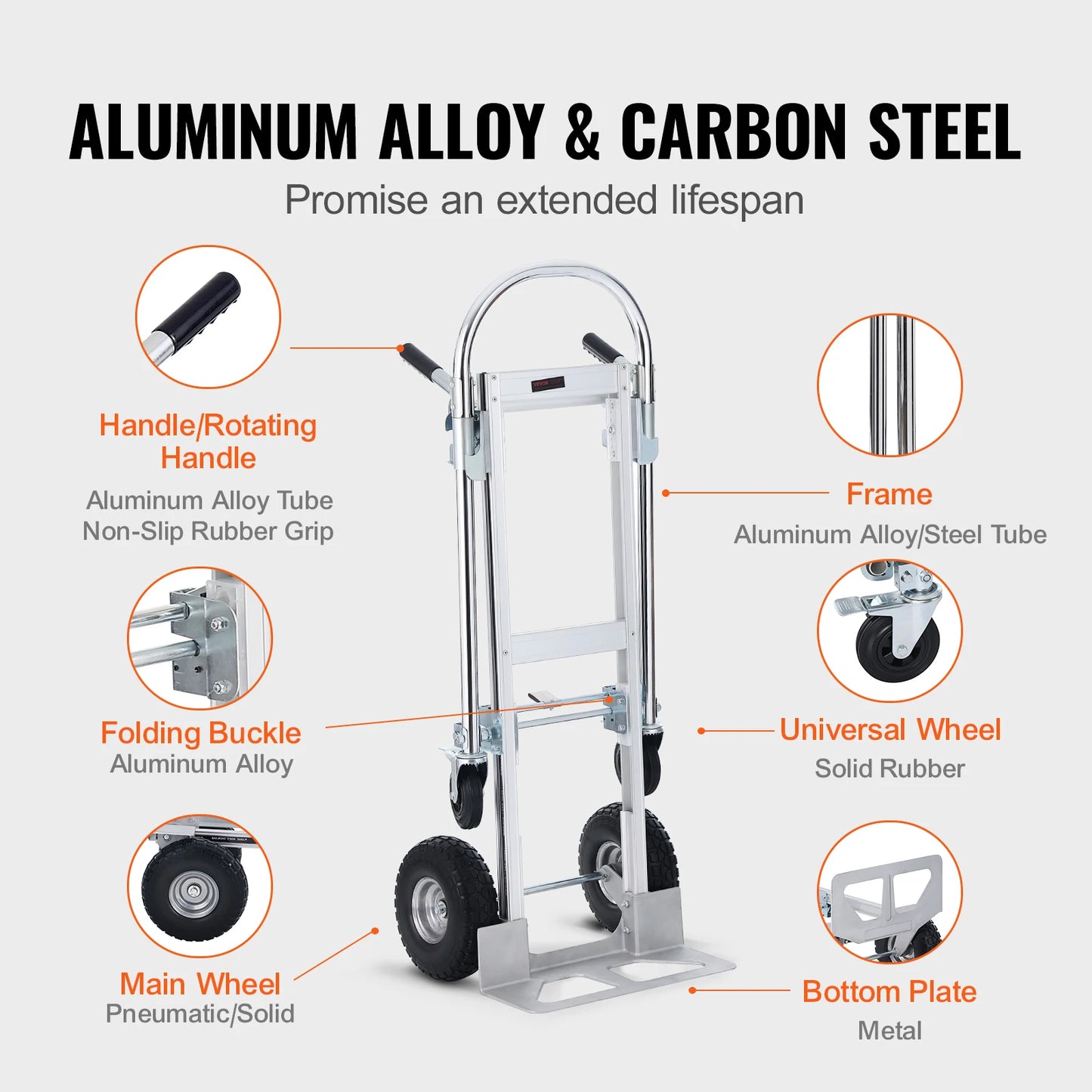 Transportkar – Handkar – Platformkar – Inklapbaar – Lichtgewicht – Aluminium Frame – 454 Kg Lastvermogen