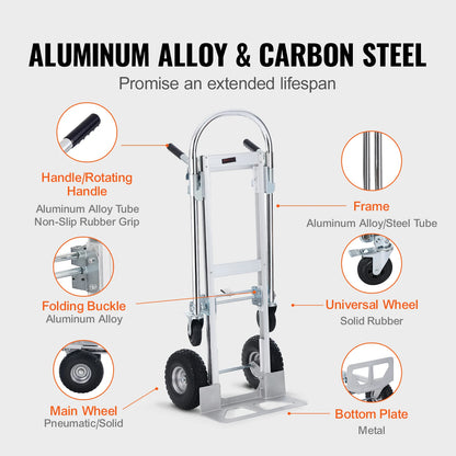 Transportkar – Handkar – Platformkar – Inklapbaar – Lichtgewicht – Aluminium Frame – 454 Kg Lastvermogen