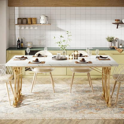 Eettafel – Dinertafel – Keukentafel – Tafel – Tafeltje – Wit-Gouden Uitvoering – 160 cm Ruim Tafelblad – Stevig & Duurzaam