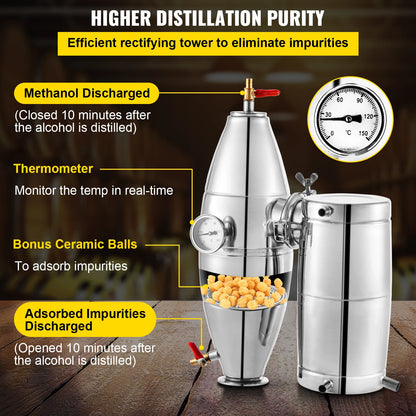 Alcohol Distilleerder - Destilleerapparaat Etherische Olie - Moonshine Still Distiller - Distilleerketel voor Alcohol - 30L - RVS - Bierbrouw Installatie - DIY Wijnapparaat - voor Bier - Wijn - Moonshine & Etherische Oliën