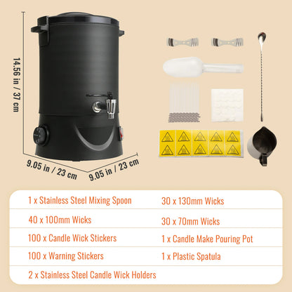 Grote Elektrische Wassmelter - Wassmeltpot - Wax Melter - Kaarsen Smeltpot - 1100W - RVS - 9-standen Bediening - 6.5L - Zwart