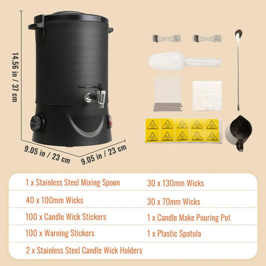 Grote Elektrische Wassmelter - Wassmeltpot - Wax Melter - Kaarsen Smeltpot - 1100W - RVS - 9-standen Bediening - 6.5L - Zwart