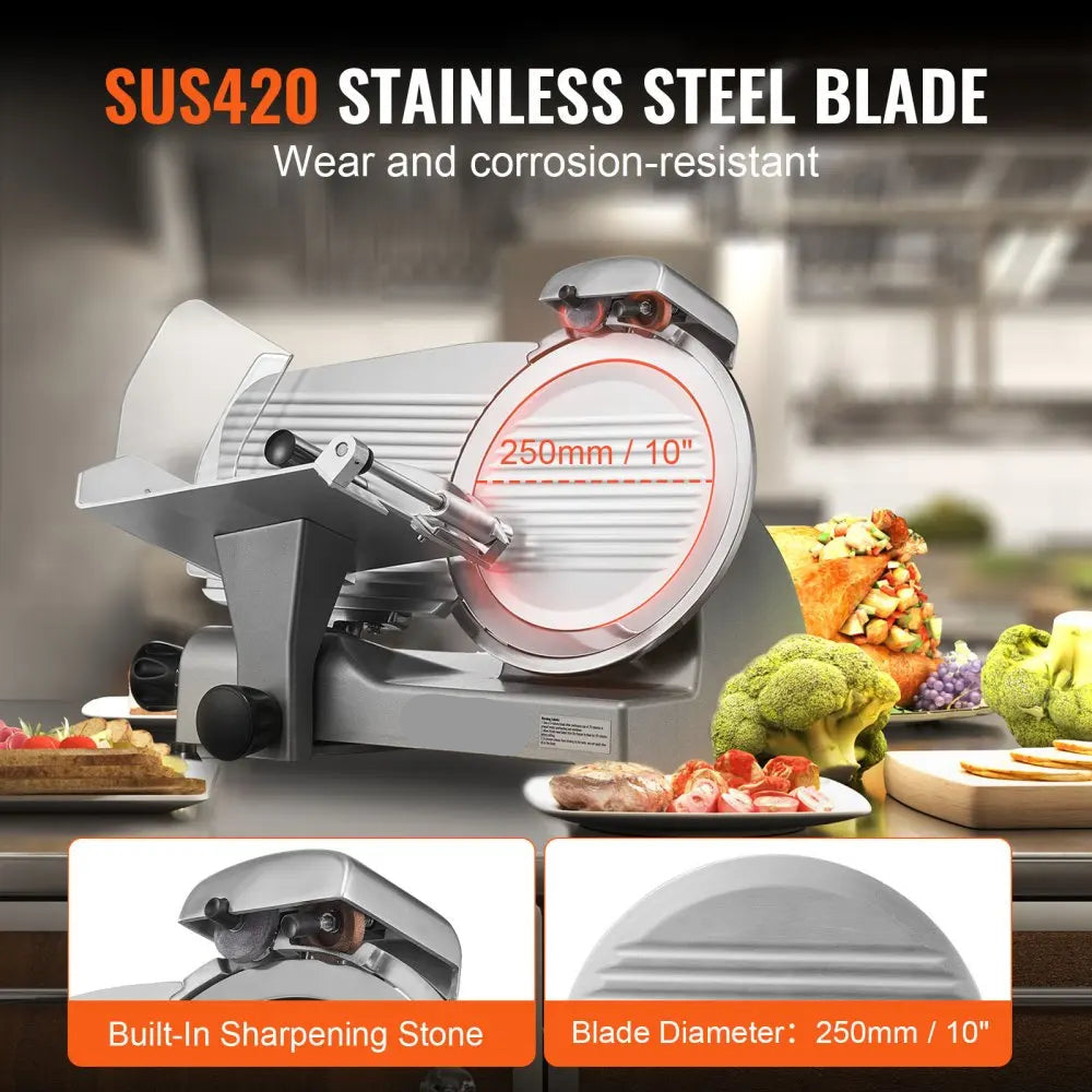 Vleessnijmachine - Vleessnijder - Snijmachine - Broodsnijmachine - Elektrische - 12 Inch Roestvrijstalen Mes - Allessnijder - Ingebouwde Slijpsteen – Instelbare Snijdikte 0-15 mm – Perfect voor Deli en Thuisgebruik
