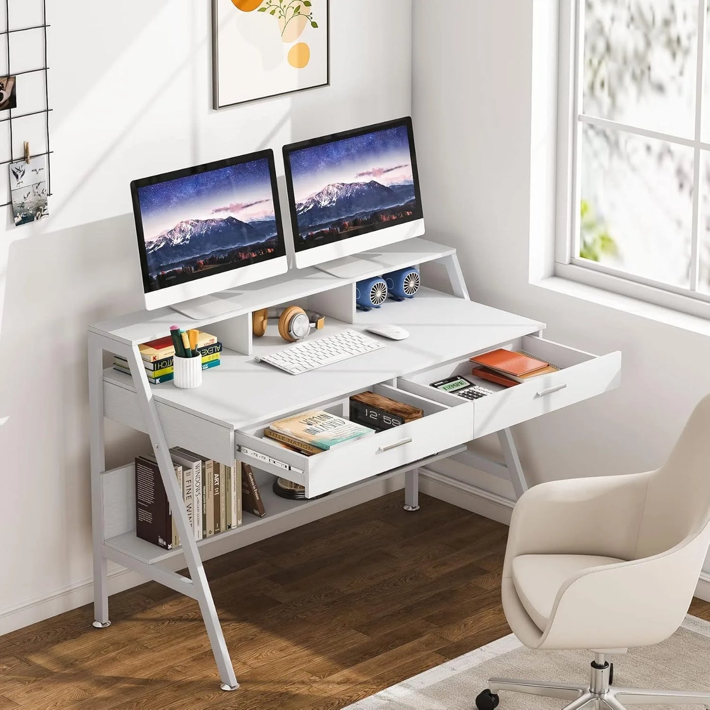 Bureau – Werkplek – Studieplek – Thuiswerkplek – Bureau Met Lade – Metalen Frame - 120 x 60 x 90 - Wit