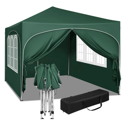 Partytent - Tent - Easy Up Partytent - Tuinpaviljoen - Pop-Up Party Tent - 3x3m - met 4 Zijwanden - Partytenten - Waterafstotende en UV-beschermde - Inklapbare – Opvouwbare - Hoogte Verstelbaar - Groen - QUORE