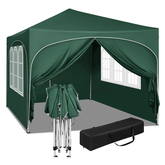 Partytent - Tent - Easy Up Partytent - Tuinpaviljoen - Pop-Up Party Tent - 3x3m - met 4 Zijwanden - Partytenten - Waterafstotende en UV-beschermde - Inklapbare – Opvouwbare - Hoogte Verstelbaar - Groen - QUORE