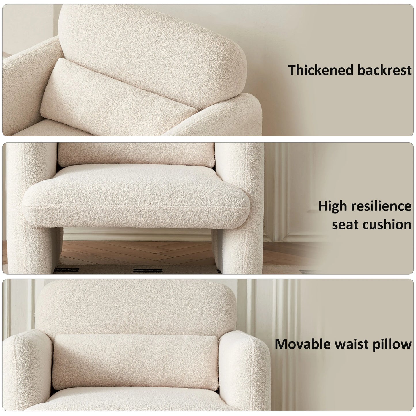 Relaxstoel – Lounge Stoel – Fauteuil – Stoel – Leesstoel – Zacht Stof – Houten Frame – Comfortabele Kussens - Witte Rijst