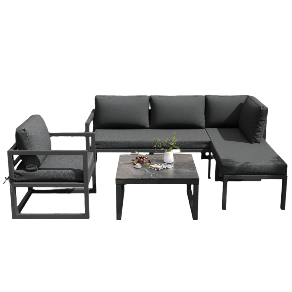 Loungebank – Tuinbank – Loungeset – 4-Persoons Tuinset – Buitenmeubel – Verstelbare Poten – Gehard Glas Met Marmerlook