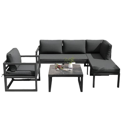 Loungebank – Tuinbank – Loungeset – 4-Persoons Tuinset – Buitenmeubel – Verstelbare Poten – Gehard Glas Met Marmerlook