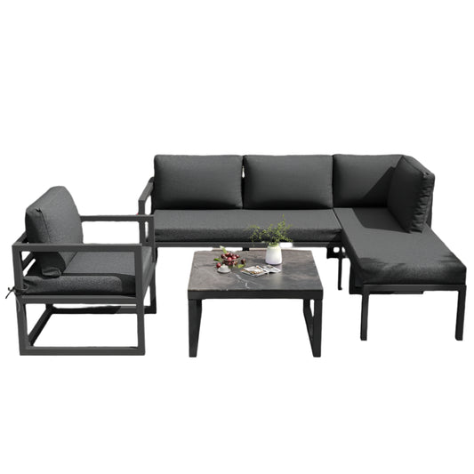 Loungebank – Tuinbank – Loungeset – 4-Persoons Tuinset – Buitenmeubel – Verstelbare Poten – Gehard Glas Met Marmerlook