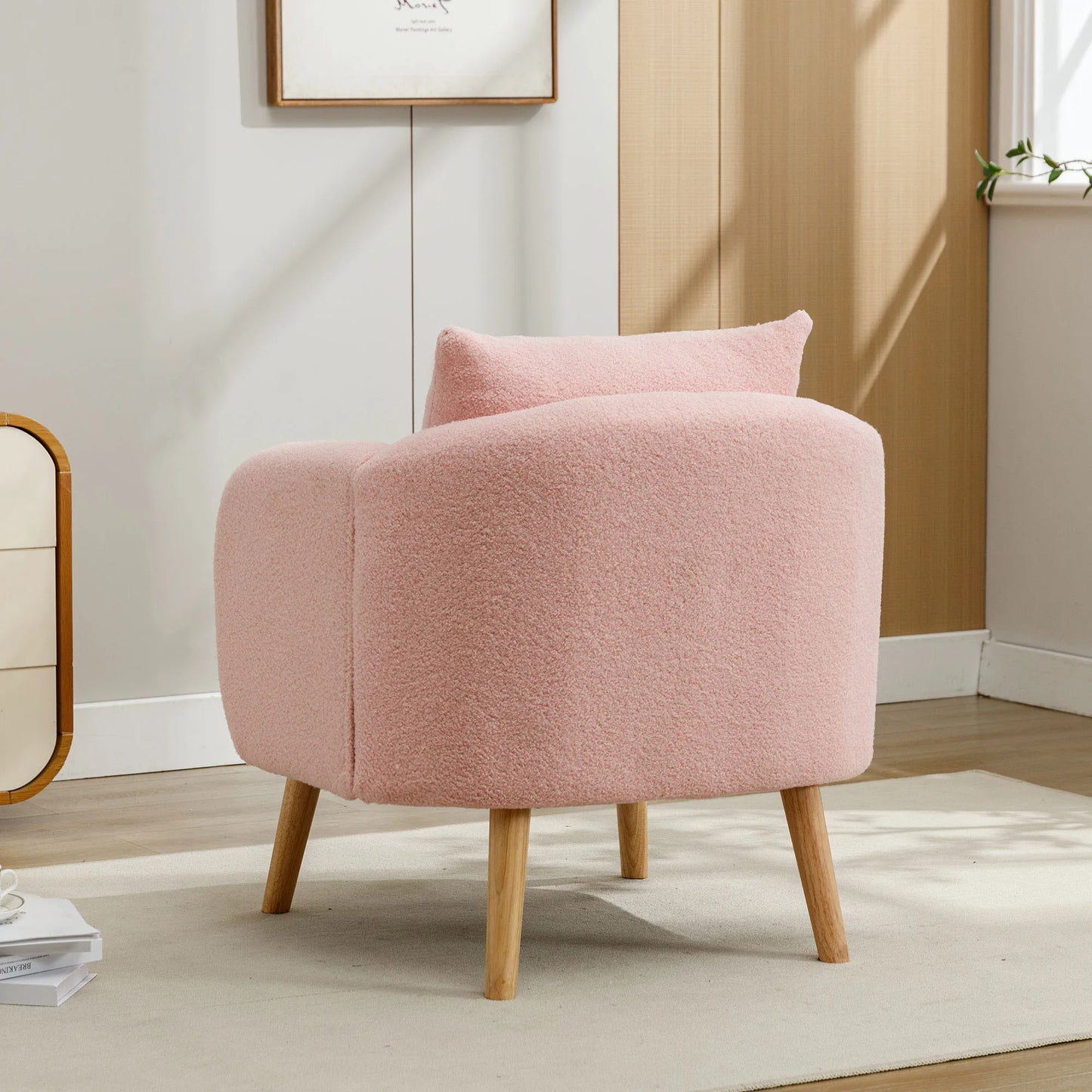 Relaxstoel – Lounge Stoel – Fauteuil – Zetel – Teddyfluweel – Ergonomische Rugsteun – Stevig Houten Frame - Roze