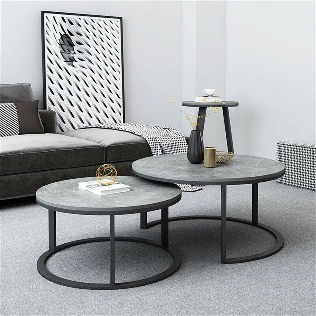 Ronde salontafel - Kleine tafel - Salontafel - Tafel - Marmer - Donkergrijs - QUORE