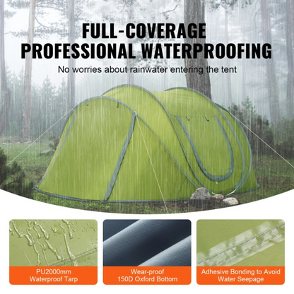 Campingtent - Opvouwbar Campingtent - Pop-Up Tent voor 4 personen - Familietent - Koepeltent - Draagbare - Ultralicht - Waterdicht - voor Buiten - Wandelen - Bergbeklimmen - 280 x 202 x 131 cm - Groen