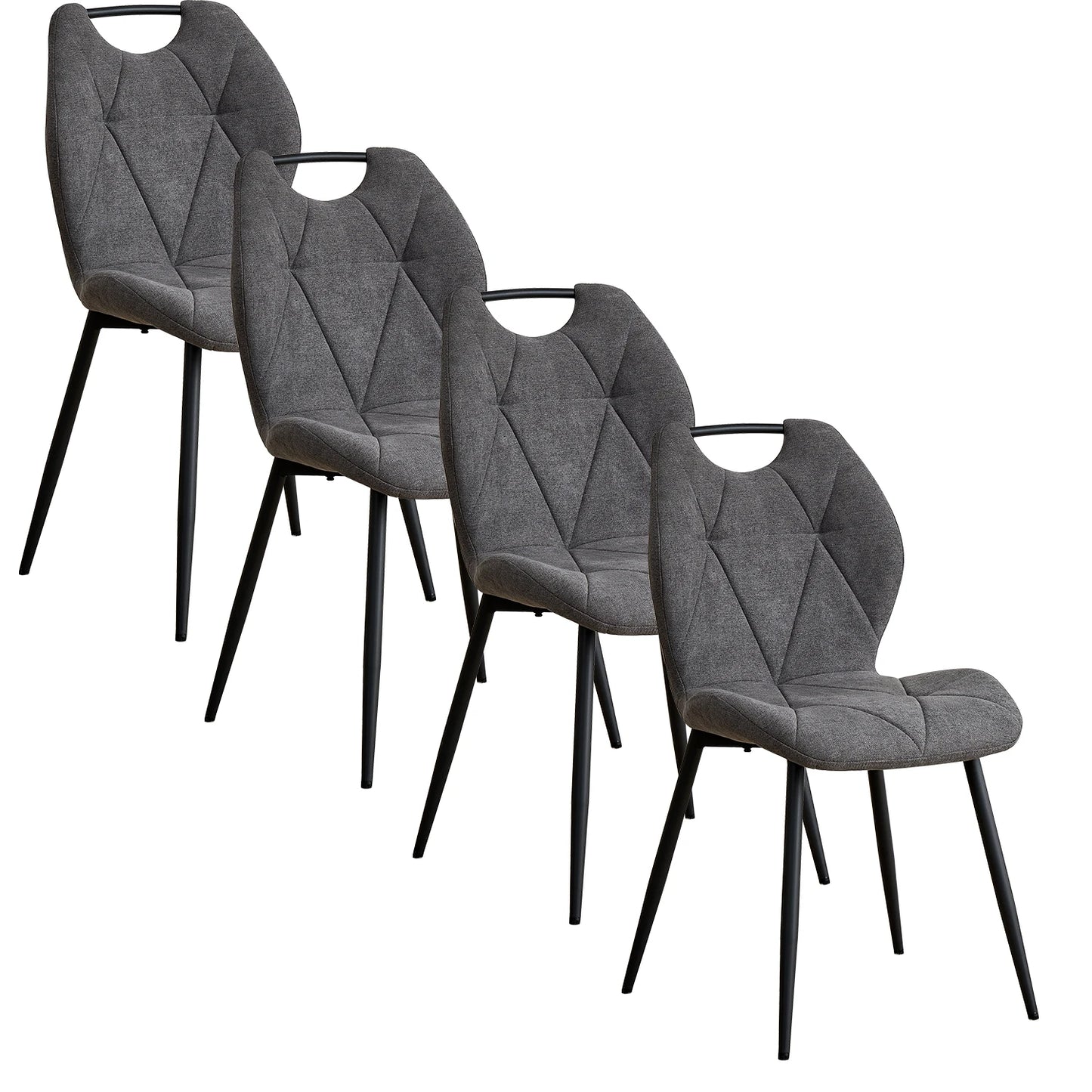 Eetkamerstoel – Stoel – Kuipstoel – Keukenstoel – Woonkamerstoel – Linnen Bekleding – Met Metalen Poot – Set Van 4 – Zithoogte 50 cm