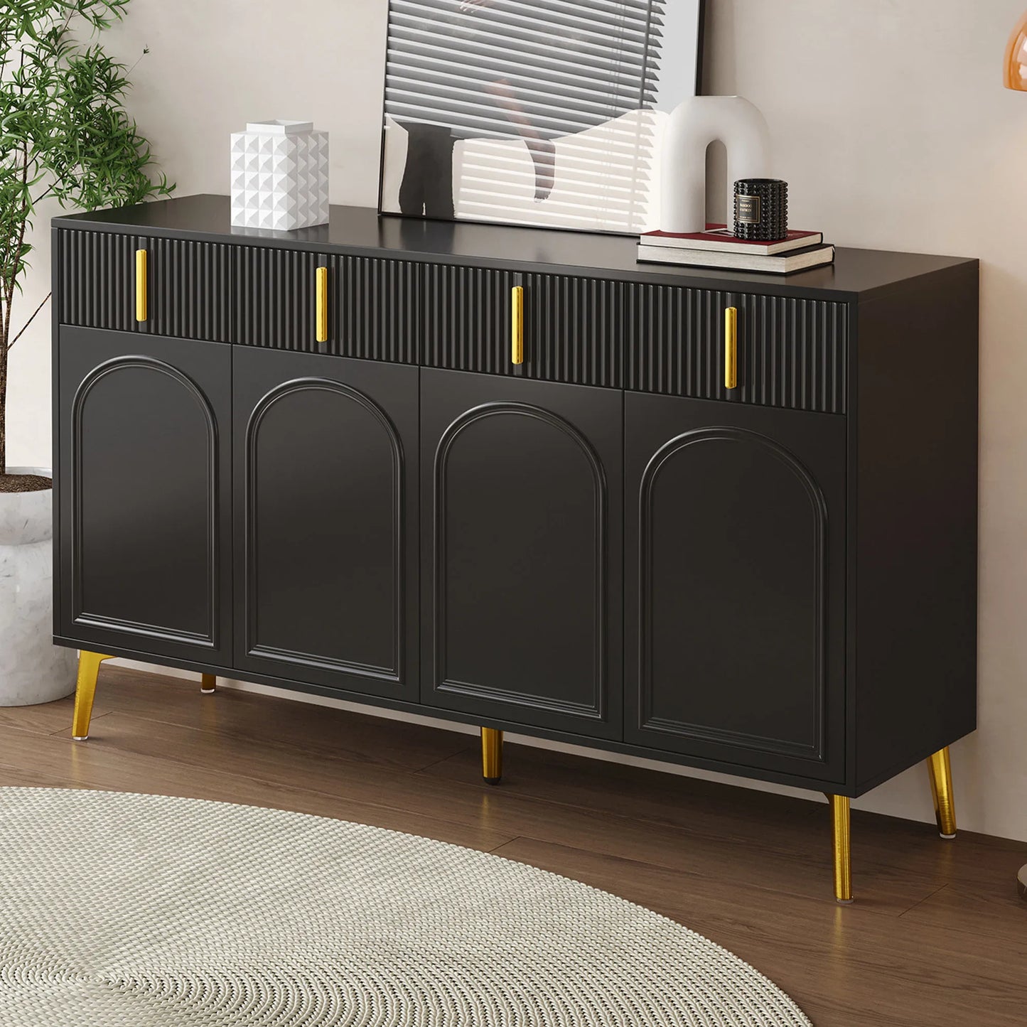 Kast - Dressoir - Opbergkast - Woonkamer - 140 cm x 37,8 cm x 82 cm - Zwart