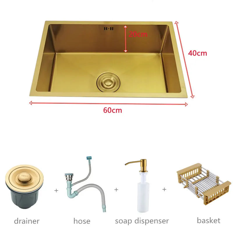 Gouden Wastafel – Waskom – Badkamerfontein – Kraangat Wastafel – RVS Wastafel – 60x40 CM – 304 Roestvrij Staal – Bovenop Of Onderbouw Installatie