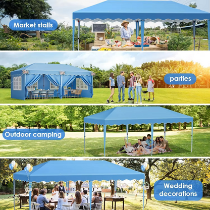 Paviljoen - Tuinpaviljoen - Partytent - Tuintent - Pop-up Kliksysteem - Stabiel - Vouwtent - Opvouwbaar - met 6 Zijpanelen - Waterdicht - Winterbestendig - 50+UV-Bescherming - voor Tuin - Buiten - Achtertuin - Oxford fabric - 3 x 6 m - Blauw