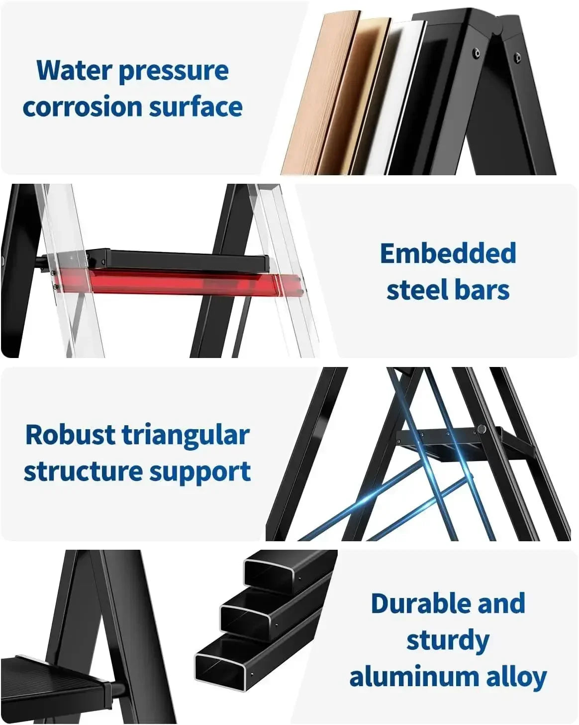 Huishoudtrap – Keukentrap - 3-Treden Ladder – 82,5 cm – Opvouwbare Aluminium - Lichtgewicht - Stevig – Antislip Pedalen - en Handrail - Comfortabele Brede Treden - Max 150 kg - Zwart - QUORE