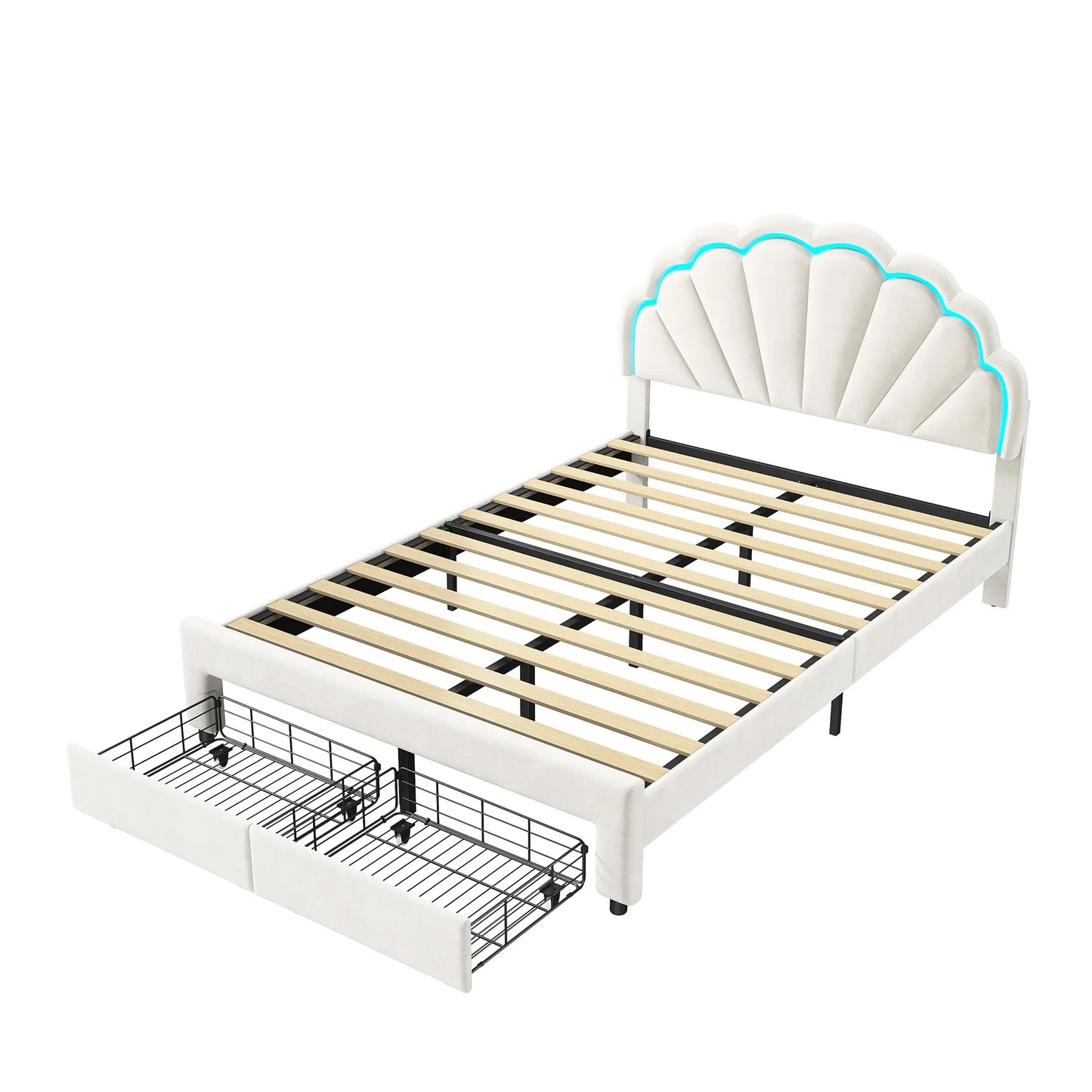 Bed – Bedbank – Slaapbank – Kinderbed – Velvet Bekleding – Houten Constructie – Opbergruimte