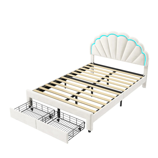 Gestoffeerd Bed – Fluwelen Bed – Scandinavisch Bed – Modern Bed – Bloemvormig Hoofdeinde – 12 Verstevigde Latten