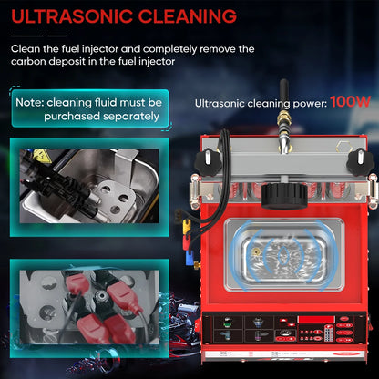 Brandstofinjector Reiniger – Injector Tester – Ultrasoon Reiniger – Injector Testapparaat – 4 Cilinders – 100W Ultrasonic – 2000 Ml Brandstoftank - QUORE