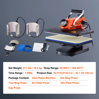 6-in-1 Sublimatie Hittepers – Hittepers Machine – Transferpers – Textielpers – Mokkenpers – 38x30 cm Verwarmingsoppervlak – 360° Draaibare Arm