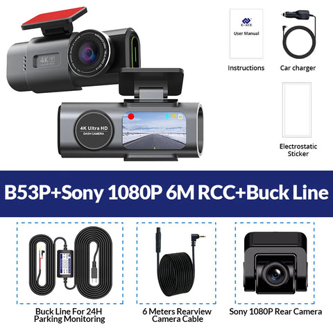 Dashcam voor Auto - 4K Dashcam - Dual Lens - 170° Groothoek - GPS - WiFi - Nachtvisie - 24H Parkeermodus - G-Sensor - 128GB Geheugenkaart inbegrepen - 6M RC-BL Camera - Zwart