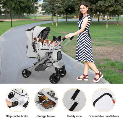 Hondenbuggy - Hondenkar - Kattenbuggy - Opvouwbare - Huisdierenbuggy - met Roterende Wielen en Rem – Tot 36 kg – Opvouwbaar met Opbergmand voor Kleine en Middelgrote Honden - Blauw