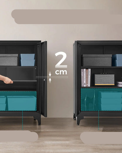 Archiefkast - Kantoorkast - Bureau kast - Dossierkast - Stellingkast Metaal - met 2 Deuren - Archiefkasten - Multifunctionele - voor Documenten en Opbergruimte - Zwart