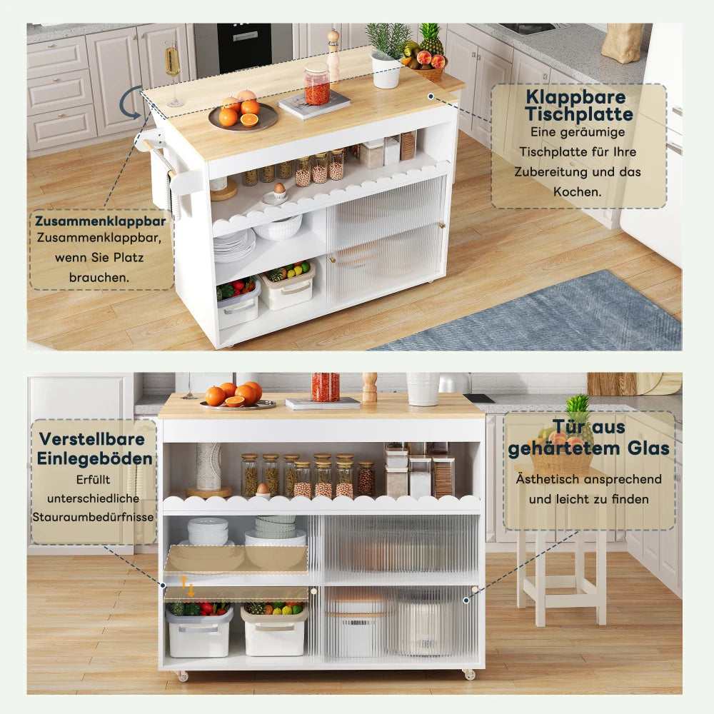 Keukenwagen – Keukentrolley – Serveerwagen – Keukenmeubel – Keukenkar – Uitschuifbaar Werkblad 110x69 cm – MDF Met Eikenhoutfurnier
