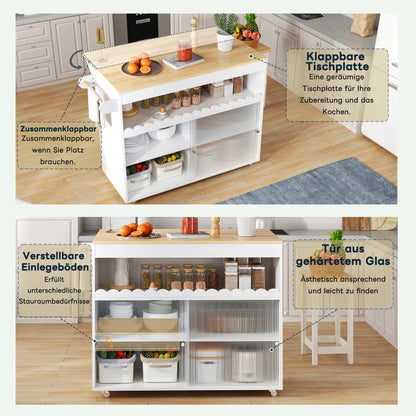 Keukenwagen – Keukentrolley – Serveerwagen – Keukenmeubel – Keukenkar – Uitschuifbaar Werkblad 110x69 cm – MDF Met Eikenhoutfurnier