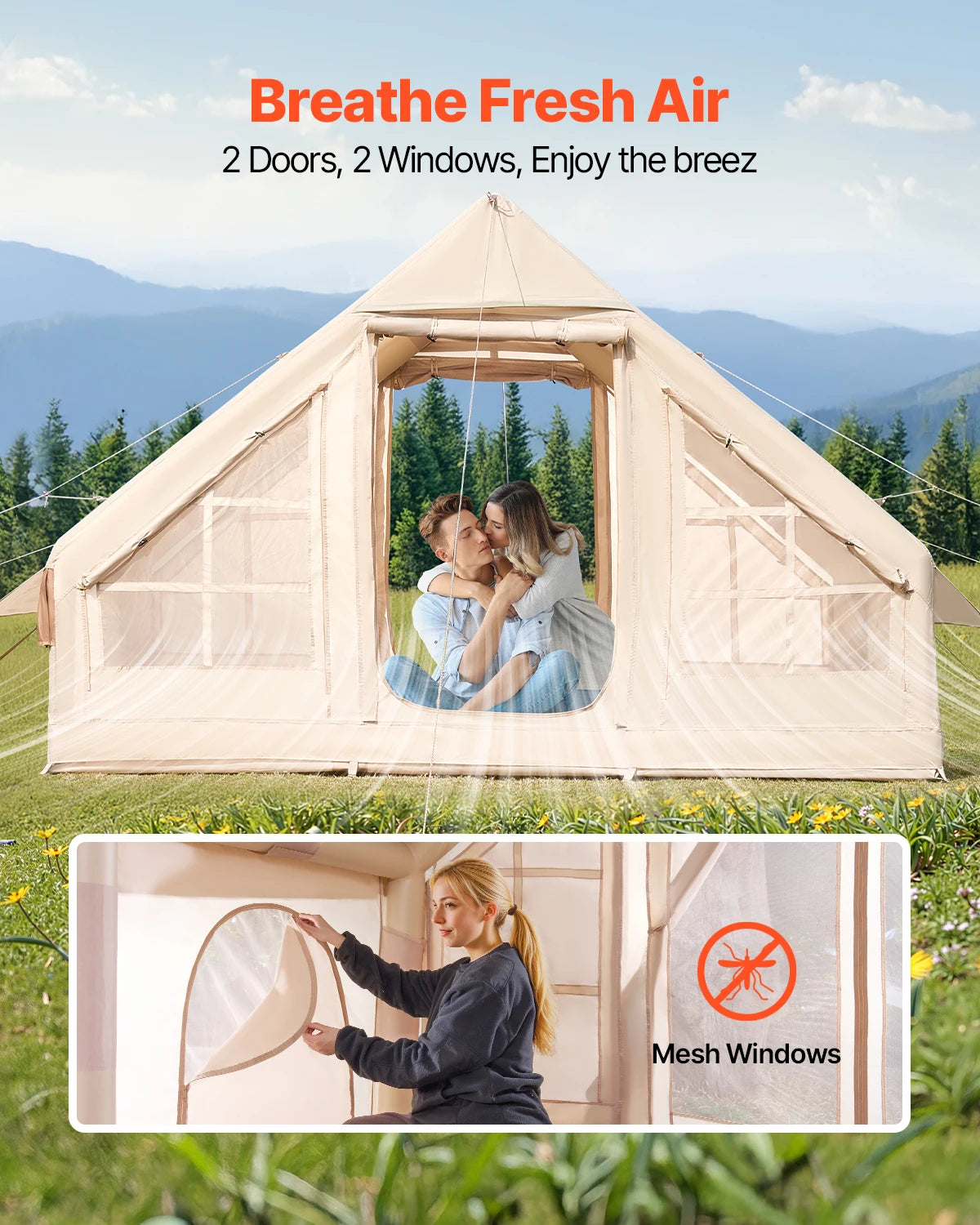 Opblaasbare Tent - Bell Tent - Camping Tent - Tenten - Kampeertent - Pop up Tent - 3-5 Personen - 4x3.1m - Opzetten in 10 Minuten - Waterdicht - Opvouwbaare - Ademend - Outdoor Camping – Glamping – Jachttent