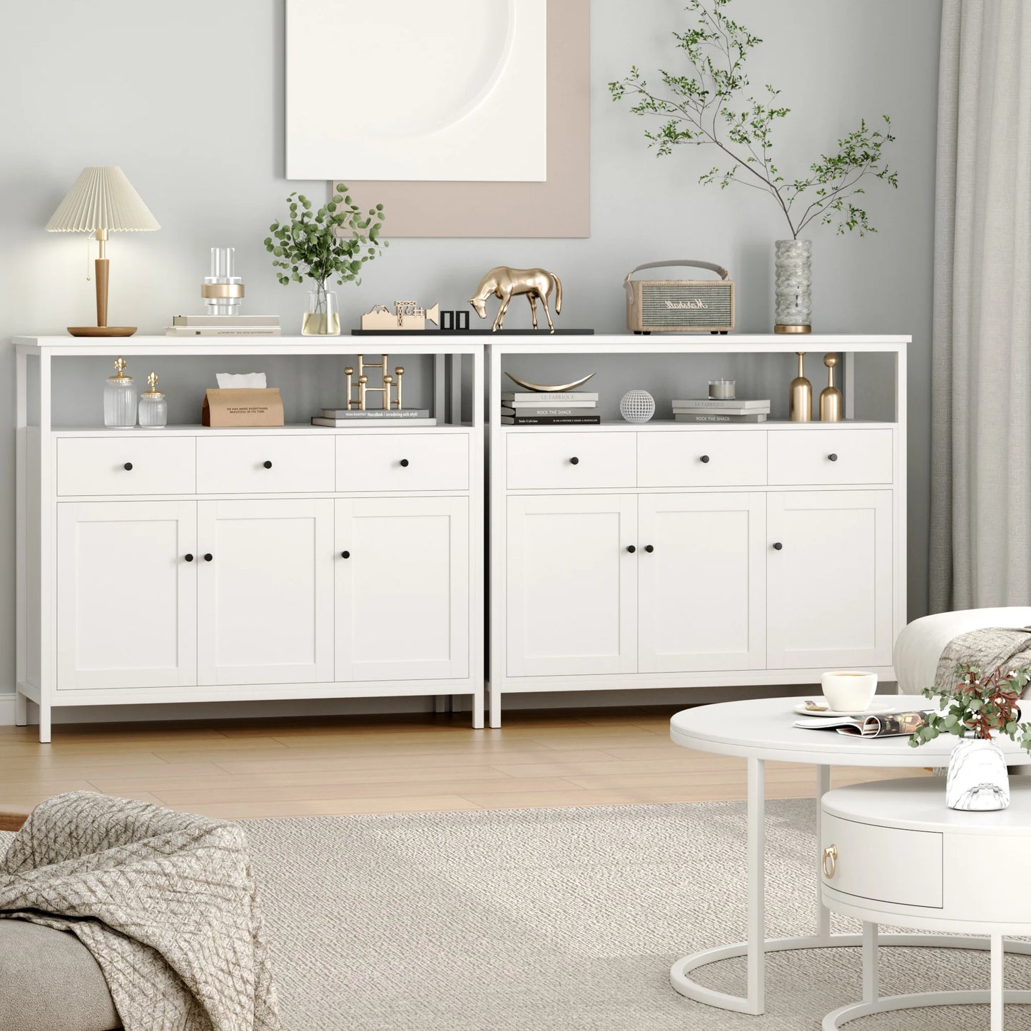 Zwarte Dressoir – Dressoir Kast – Opbergkast – Buffetkast – Sideboard – 108x38x98,5 cm – Stevig Houten Frame – Verstelbare Plank