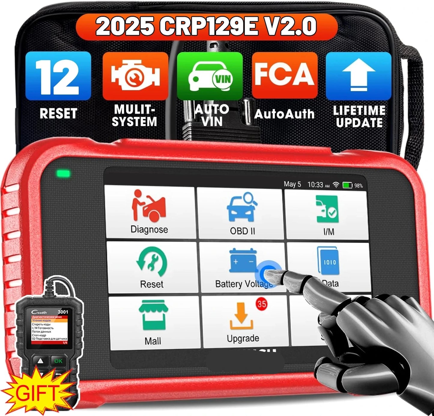 OBD2 Scanner – Auto Diagnose – Foutcode Lezer – Resetfunctie – Touchscreen – 5-Inch Display – Wi-Fi Verbinding