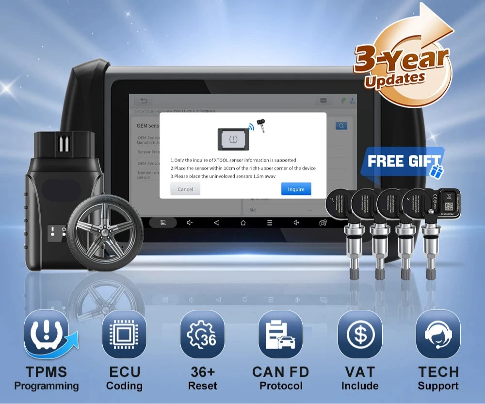 TPMS- En Auto Diagnosetool – Bandenspanningsmeter – Sensor Programmeerder – Foutcode Scanner – ECU-Codering – Bluetooth – 140+ Automerken