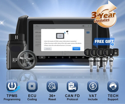 TPMS- En Auto Diagnosetool – Bandenspanningsmeter – Sensor Programmeerder – Foutcode Scanner – ECU-Codering – Bluetooth – 140+ Automerken