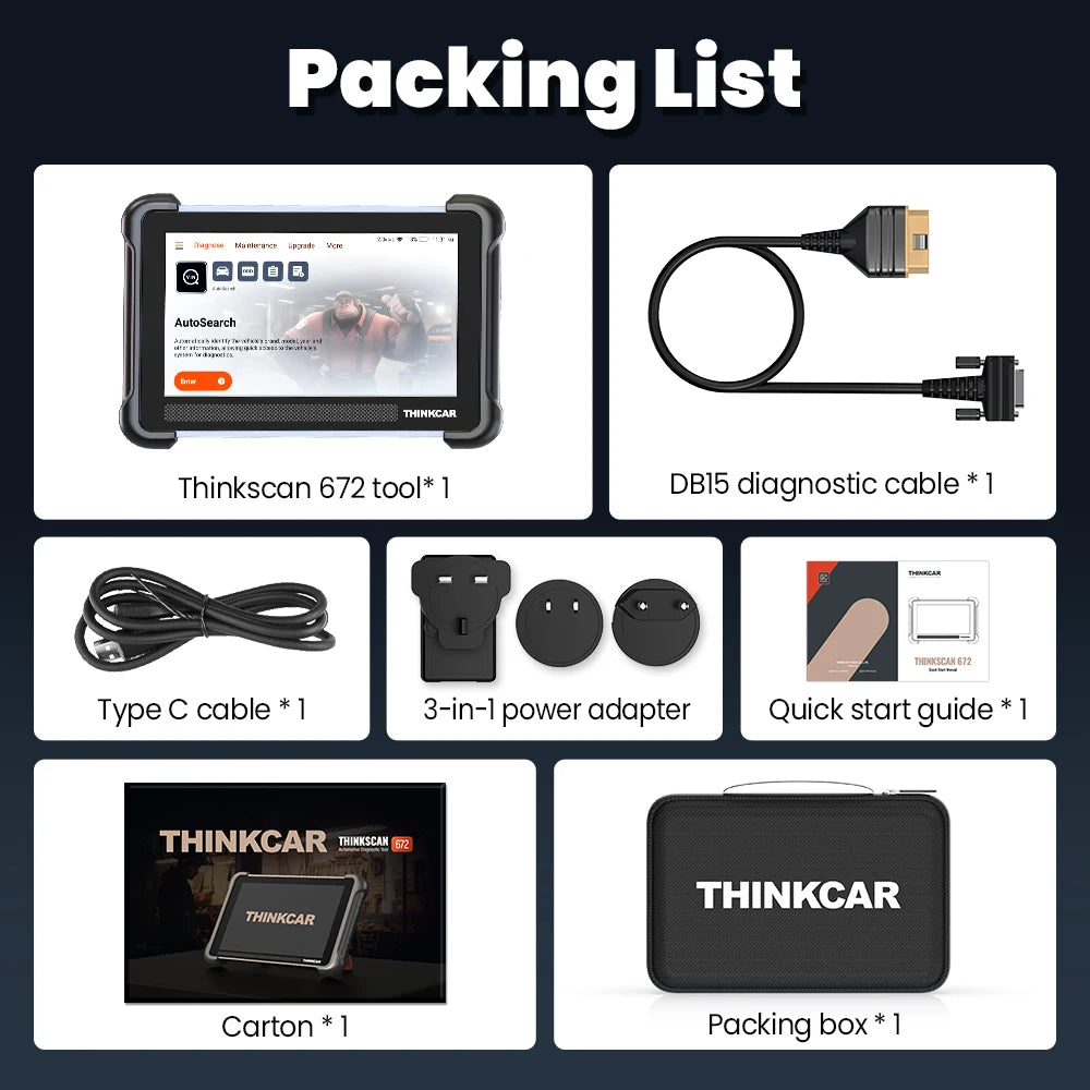 THINKCAR THINKSCAN 672 OBD2 Scanner CAN FD obd2 Tool Bi-directional Control Full System Diagnosis 28 Resets Free for Life - QUORE