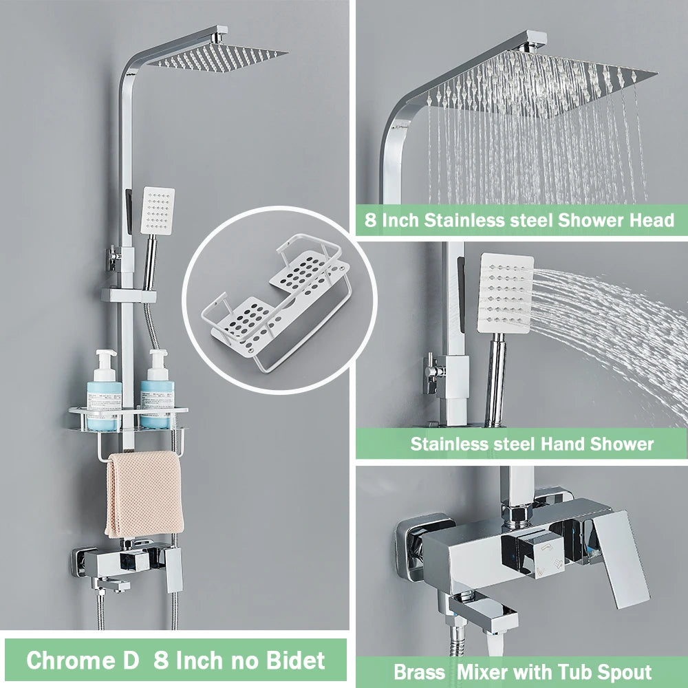 Regendouche - Douchekraan - Douchepaneel - Douche - 8 Inch Douchekop, Inbouw Wandmontage en Opbergplank - Chroom - QUORE