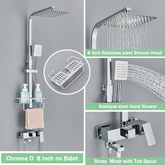 Regendouche - Douchekraan - Douchepaneel - Douche - 8 Inch Douchekop, Inbouw Wandmontage en Opbergplank - Chroom - QUORE