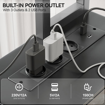 2-in-1 L-vormige Bureautafel – Hoekbureau – Gametafel – Werkplek Bureau – Thuiswerkbureau – Verstelbaar 140x140 / 230 cm – Ergonomische Monitortray – Geïntegreerde Power Hub - QUORE