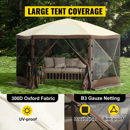 Pop up tent – Kampeertent - Tent - Partytenten - Paviljoen - Partytent - 12x12ft - Gazebo - Waterdicht & UV-bescherming – 6-zijdig Ontwerp – Inclusief Schaduwluifel & Mesh Vensters