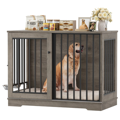 Hondenbench – Hondenkooi – Hondenbox – Hondenkennel – Hondenhok – Large Dog Bench Ash Grey – Stevig Hout Met Metaal – Ruim 120x90x60 cm