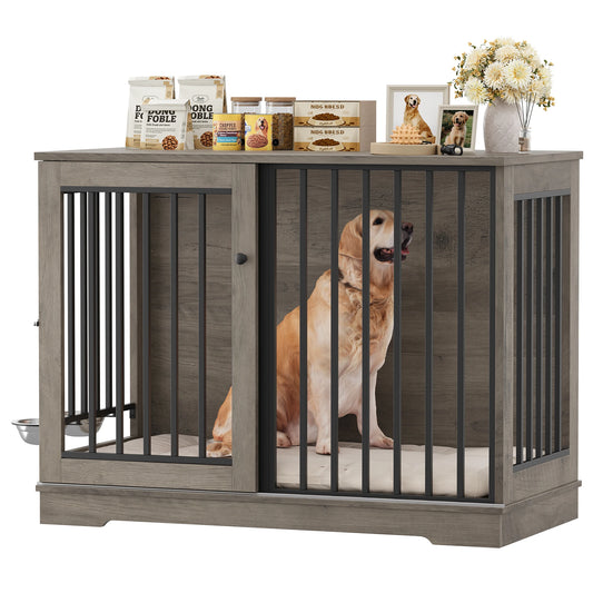 Hondenbench – Hondenkooi – Hondenbox – Hondenkennel – Hondenhok – Large Dog Bench Ash Grey – Stevig Hout Met Metaal – Ruim 120x90x60 cm