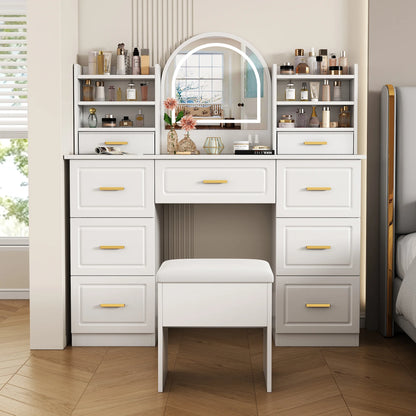 Kaptafel – Make-uptafel – Schoonheidstafel – Dressingtafel – 9 Laden – Led-Verlichting – Stevig Materiaal